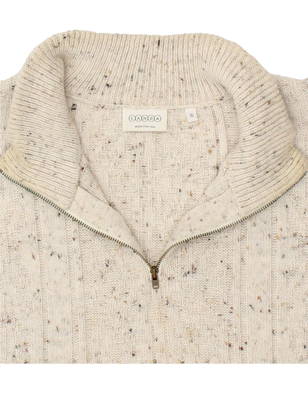 CANDA Mens Zip Neck Jumper Sweater XL Beige Flecked Acrylic Vintage Canda and Second-Hand Canda from Messina Hembry 