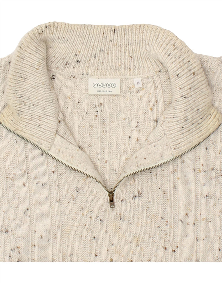 CANDA Mens Zip Neck Jumper Sweater XL Beige Flecked Acrylic Vintage Canda and Second-Hand Canda from Messina Hembry 