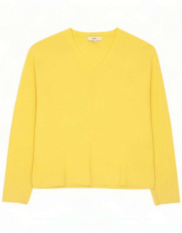 Marks & Spencer Womens V-Neck Jumper Sweater UK 14 Medium Yellow Viscose