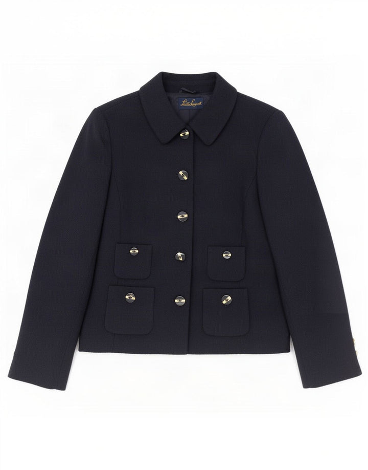 Luisa Spagnoli Womens 5 Button Blazer Jacket IT 46 Large Navy Blue Cotton