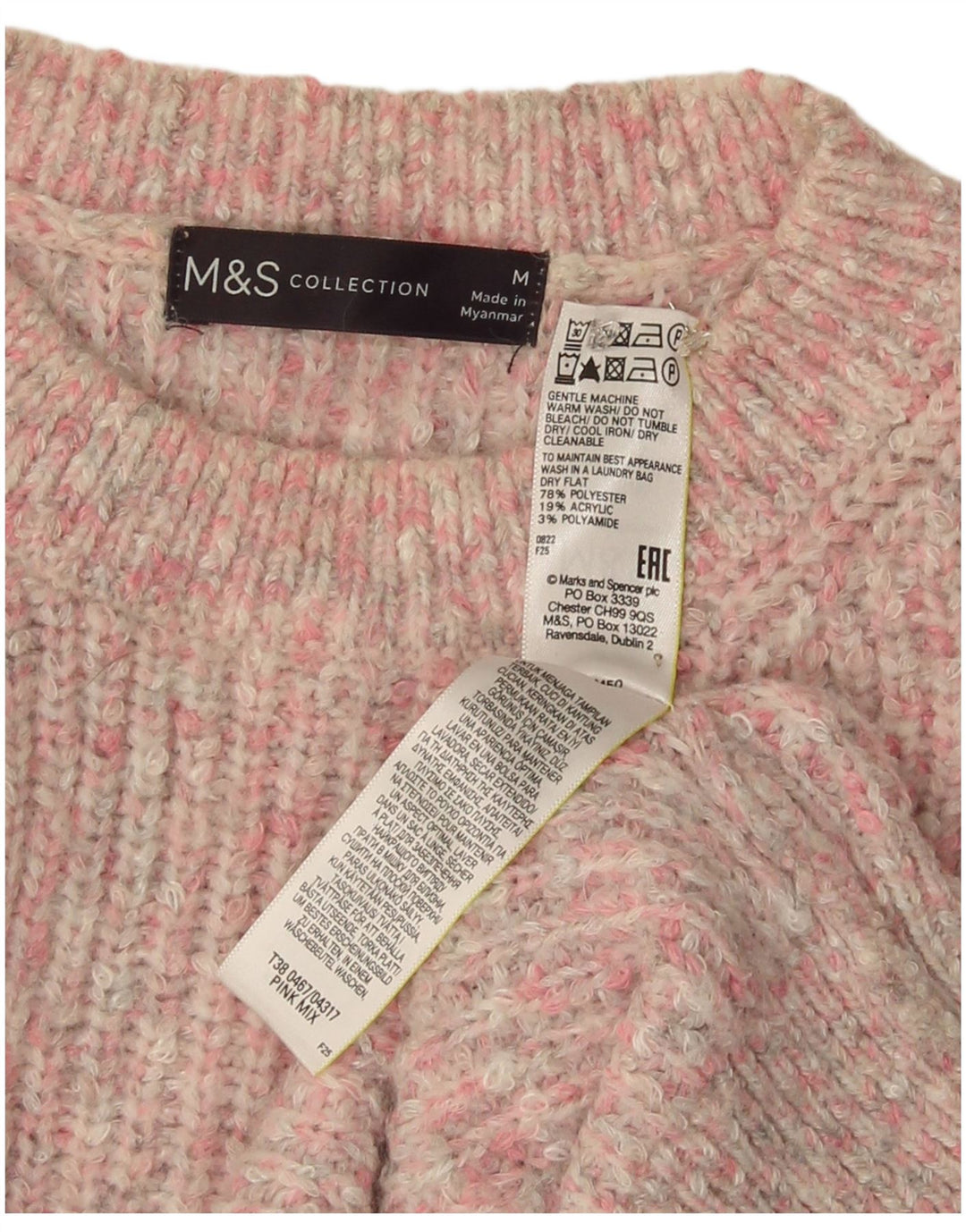 Marks & Spencer Womens Crew Neck Jumper Sweater UK 14 Medium Pink Flecked