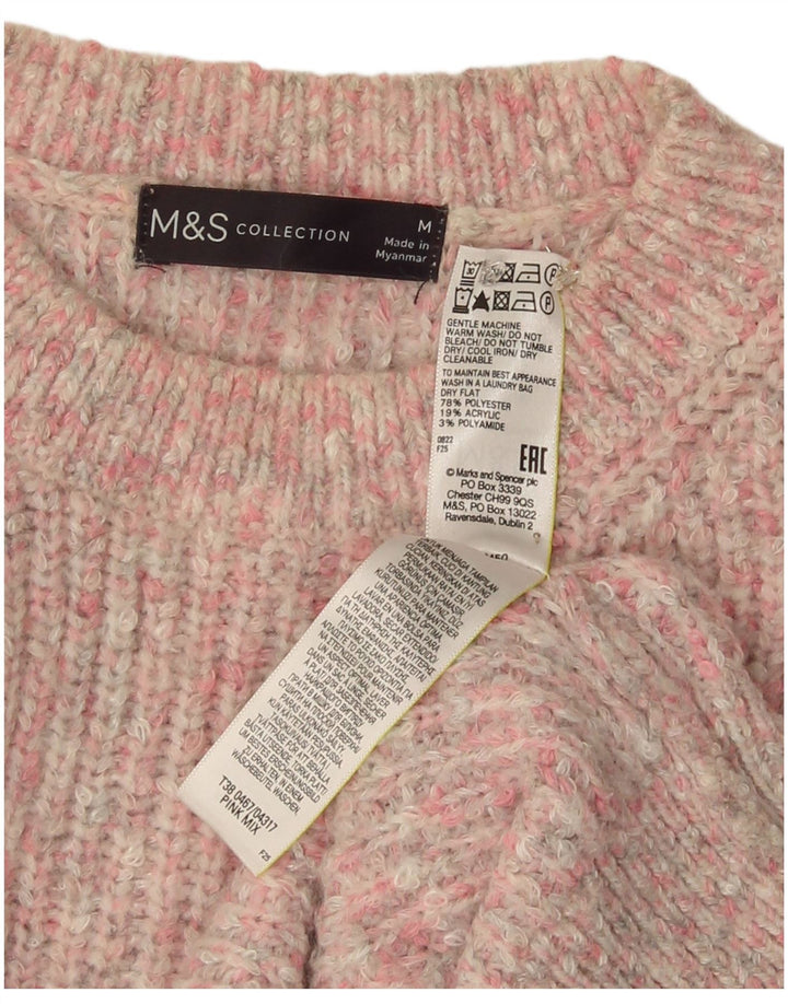 Marks & Spencer Womens Crew Neck Jumper Sweater UK 14 Medium Pink Flecked