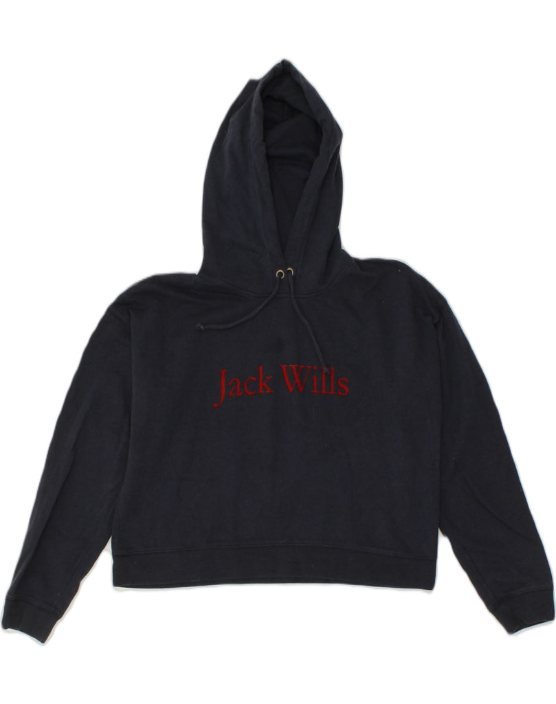 JACK WILLS Womens Crop Graphic Sweatshirt Jumper UK 14 Large Black Cotton | Vintage Jack Wills | Thrift | Second-Hand Jack Wills | Used Clothing | Messina Hembry 