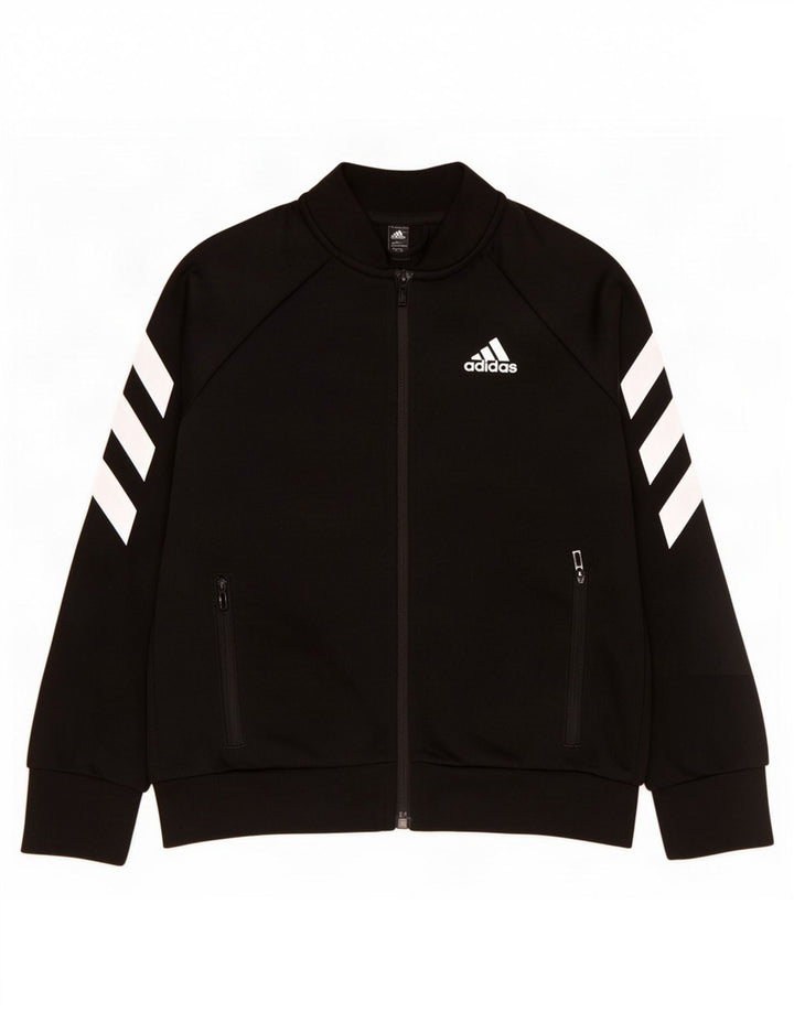 Adidas Boys Tracksuit Top Jacket 7-8 Years Black Colourblock Polyester