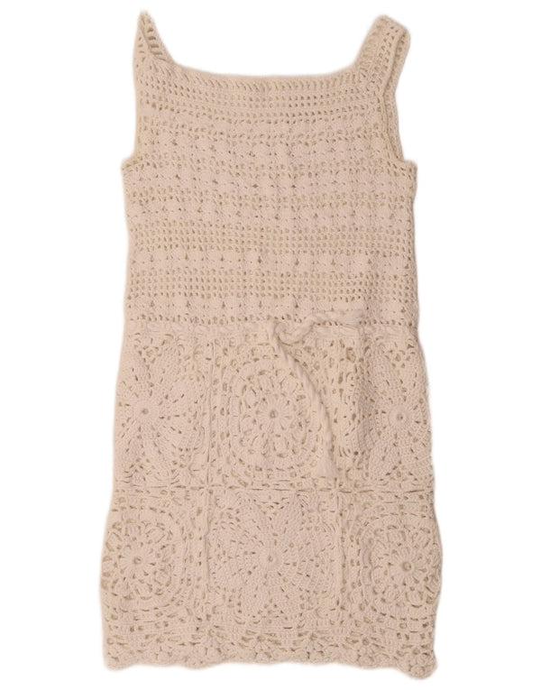 Vintage Womens Sleeveless Crochet Shift Dress UK 8 Small Off White