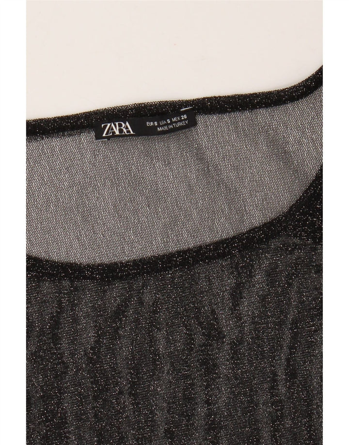 Zara Womens Oversized See Through Top Long Sleeve UK 10 Small Black