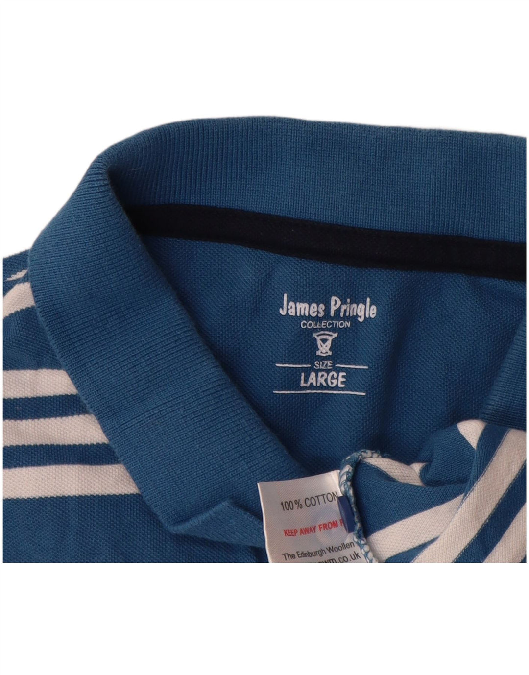 James Pringle Mens Polo Shirt Large Blue Striped Cotton