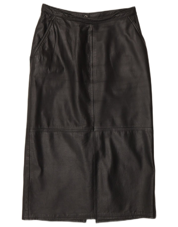 VINTAGE Womens Leather Skirt UK 10 Small W26  Black Leather
