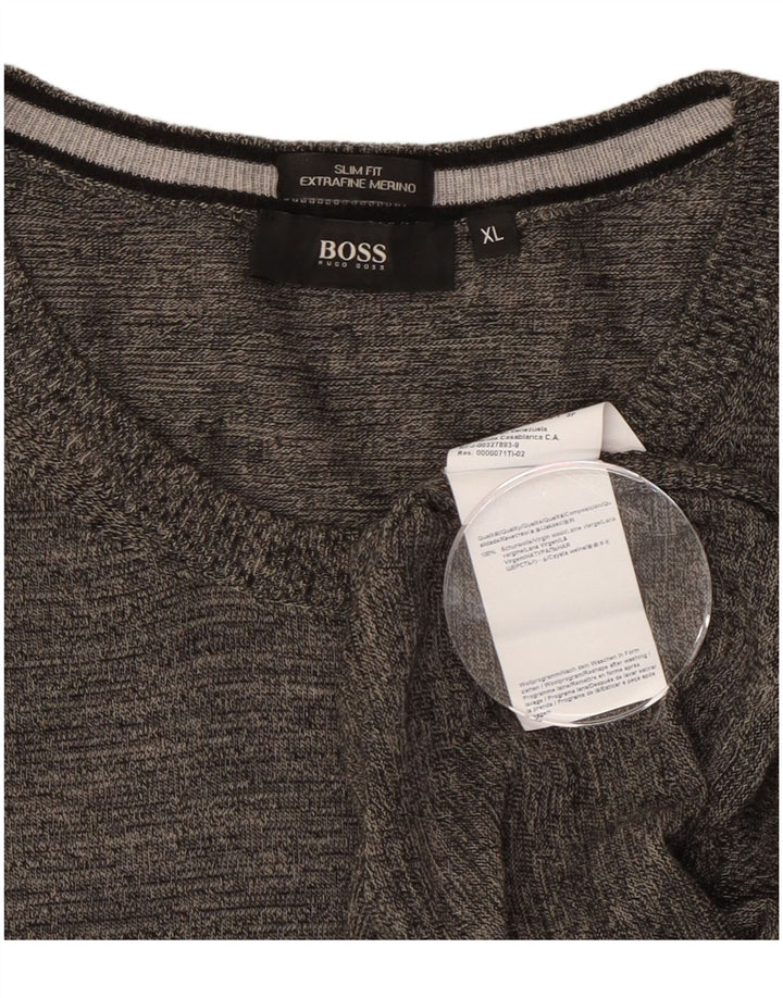 Hugo Boss Mens Slim Fit Crew Neck Jumper Sweater XL Grey Flecked Wool