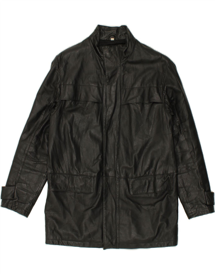 VINTAGE Mens Leather Coat UK 38 Medium Black Leather