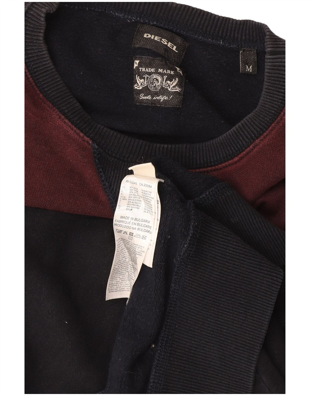 Diesel Mens Sweatshirt Jumper Medium Navy Blue Colourblock Cotton
