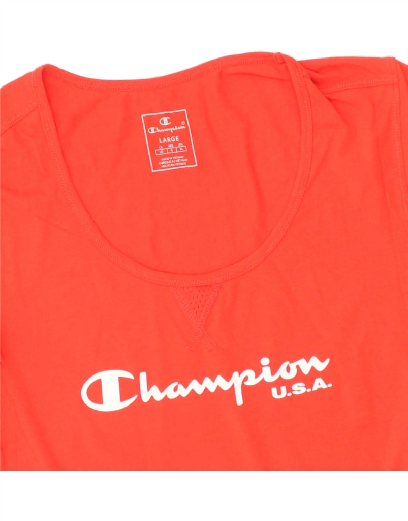 CHAMPION Womens Graphic T-Shirt Top UK 14 Large Red | Vintage Champion | Thrift | Second-Hand Champion | Used Clothing | Messina Hembry 