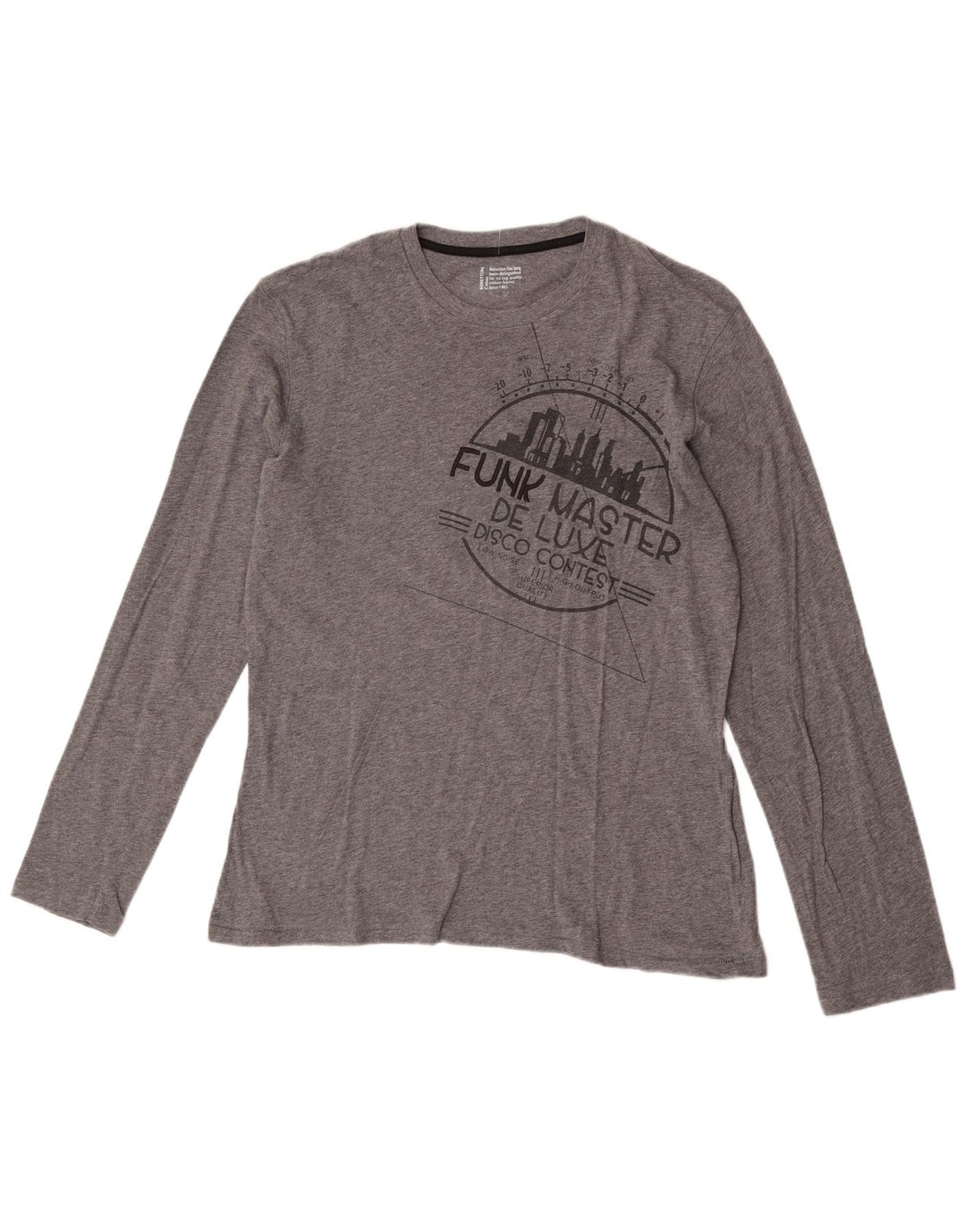 Benetton Mens Graphic Top Long Sleeve Medium Grey Cotton