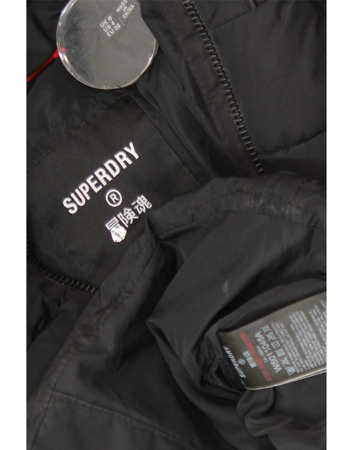 Superdry Womens Graphic Hooded Padded Jacket UK 8 Small Black Polyester