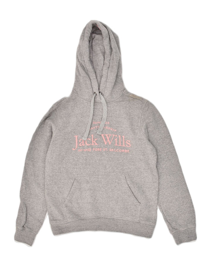 JACK WILLS Womens Loose Fit Graphic Hoodie Jumper UK 10 Small  Grey Cotton | Vintage Jack Wills | Thrift | Second-Hand Jack Wills | Used Clothing | Messina Hembry 