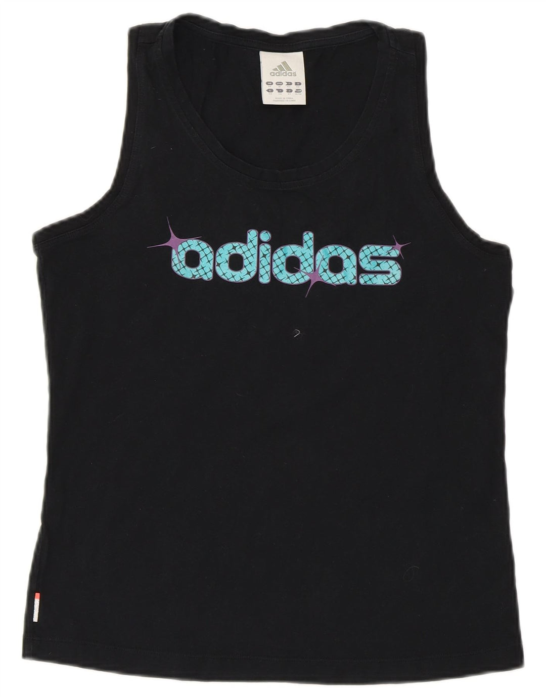 ADIDAS Womens Graphic Vest Top UK 14 Medium Black Cotton