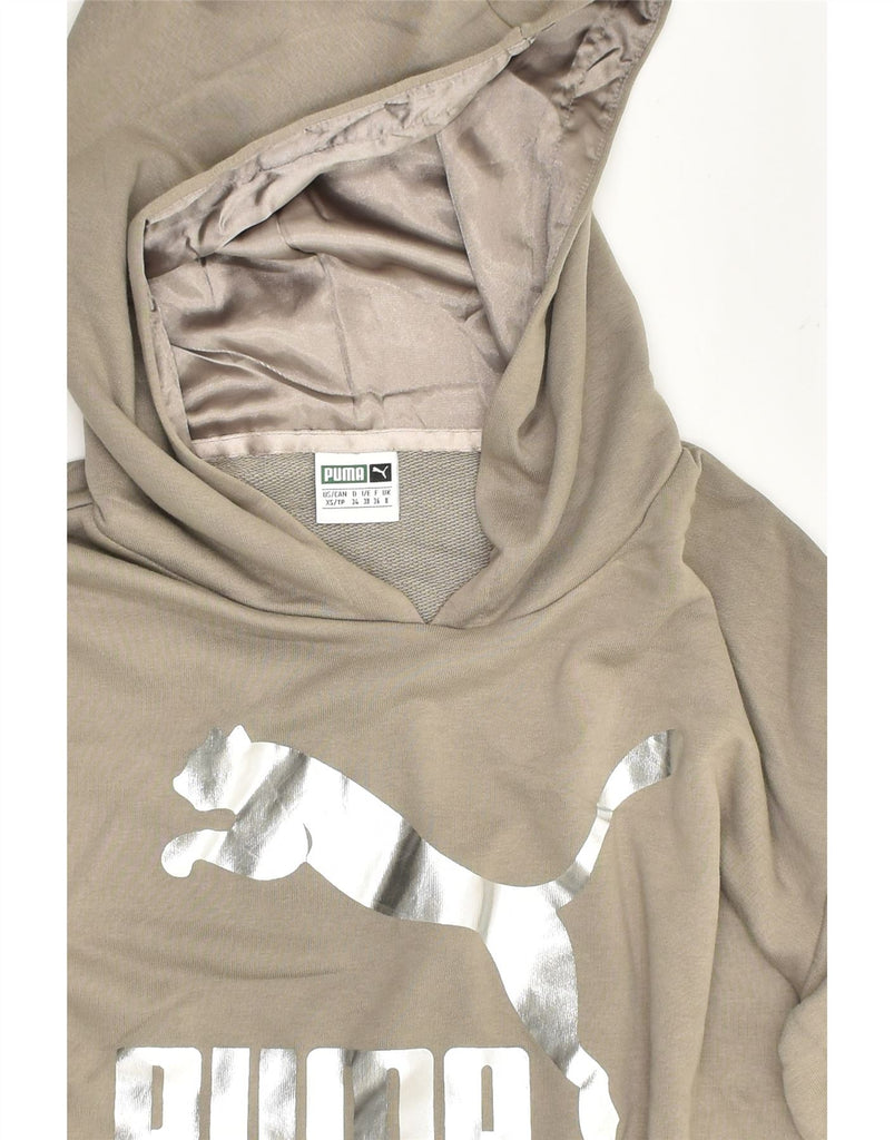 PUMA Womens Graphic Crop Hoodie Jumper UK 8 Small  Beige Cotton | Vintage Puma | Thrift | Second-Hand Puma | Used Clothing | Messina Hembry 