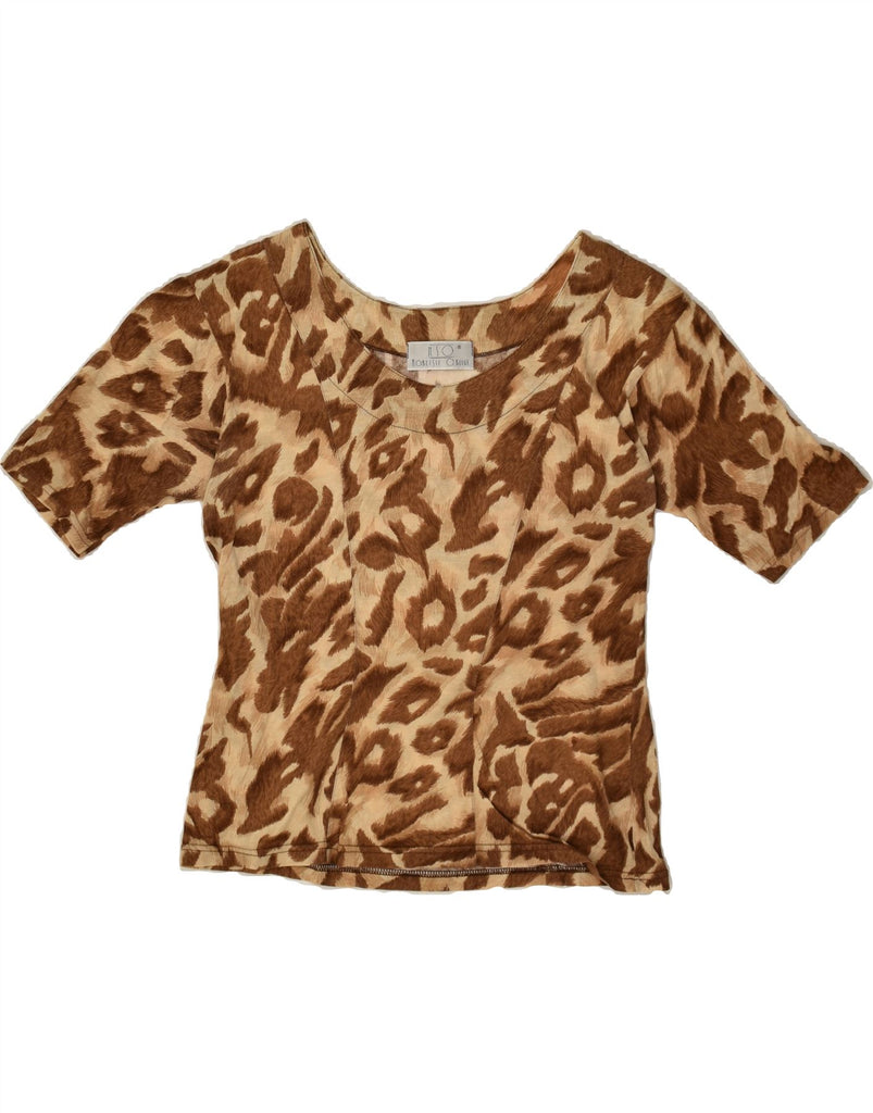 VINTAGE Womens Blouse Top UK 14 Large Brown Animal Print | Vintage Vintage | Thrift | Second-Hand Vintage | Used Clothing | Messina Hembry 