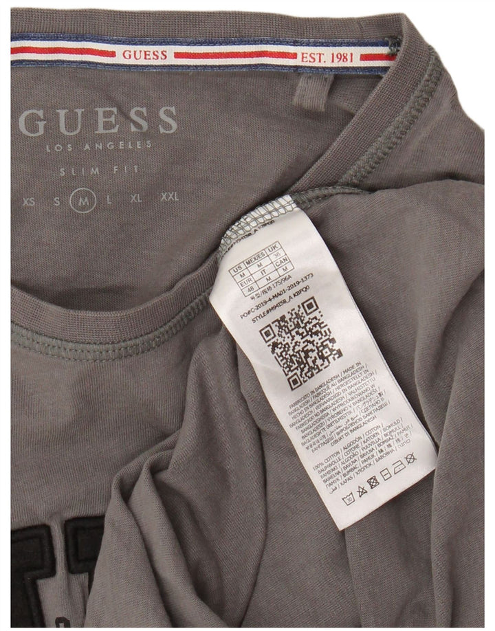 Guess Mens Slim Fit Graphic T-Shirt Top Medium Grey Cotton