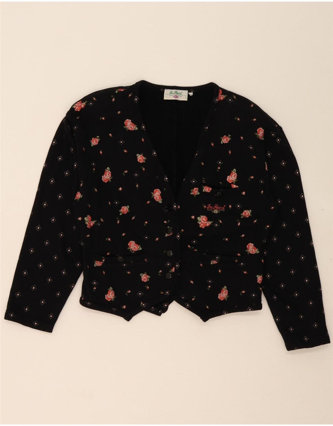 VINTAGE Womens Bolero Top IT 44 Medium Black Floral Cotton Vintage Vintage and Second-Hand Vintage from Messina Hembry 