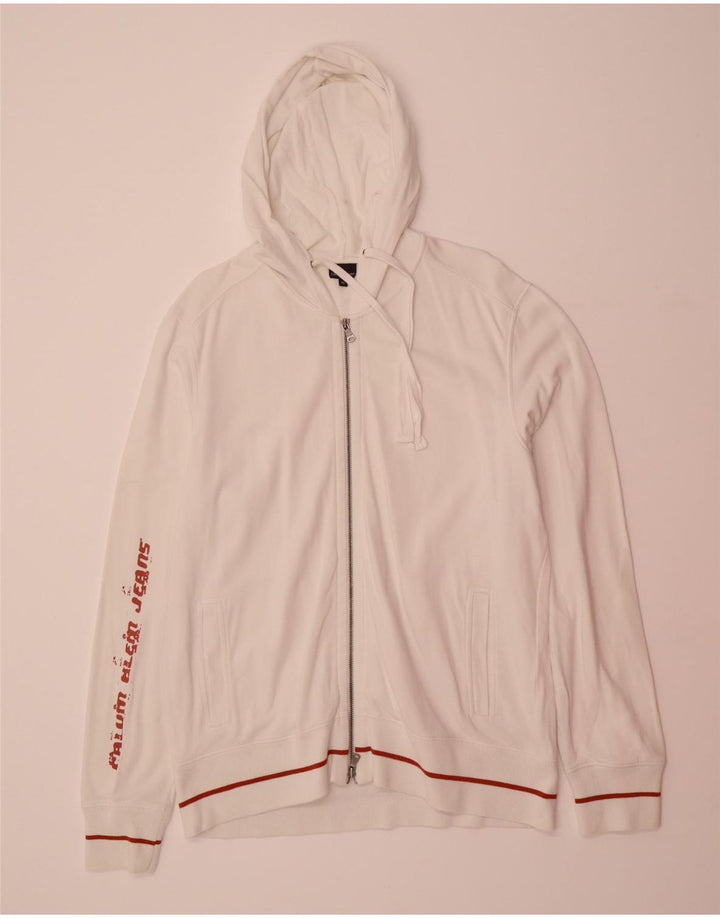 CALVIN KLEIN JEANS Mens Graphic Zip Hoodie Sweater XL White Cotton