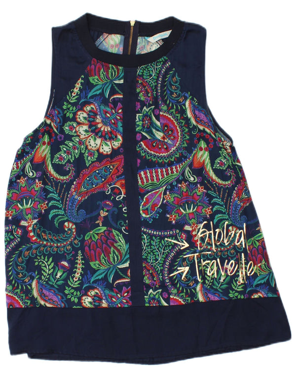 Desigual Womens Graphic Sleeveless Blouse Top UK 10 Small Navy Blue Paisley