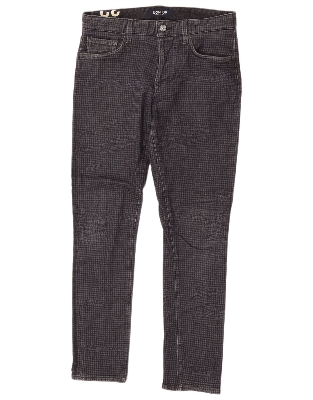 Dondup Mens Slim Jeans W32 L30 Grey Houndstooth Cotton