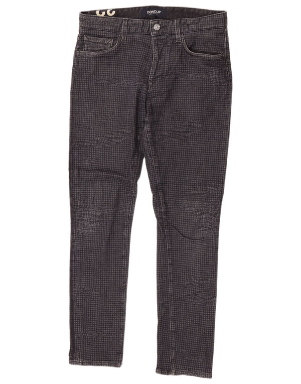 Dondup Mens Slim Jeans W32 L30 Grey Houndstooth Cotton