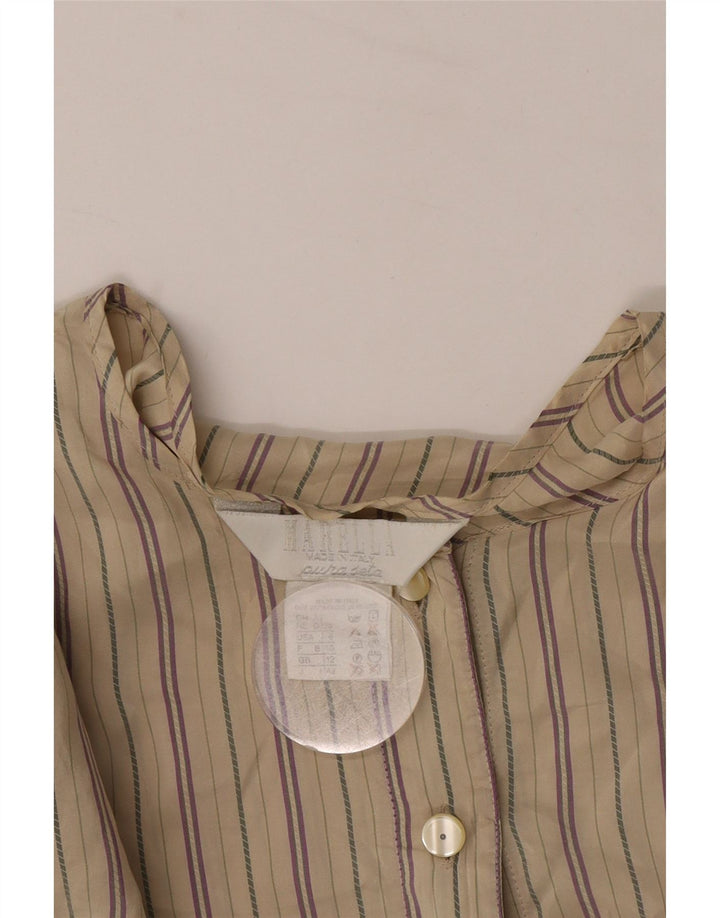 Marella Womens Pullover Shirt Blouse UK 12 Medium Beige Striped Silk