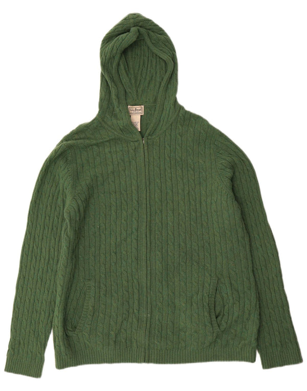 L.L.Bean Womens Hooded Cardigan Sweater UK 18 XL Green Wool