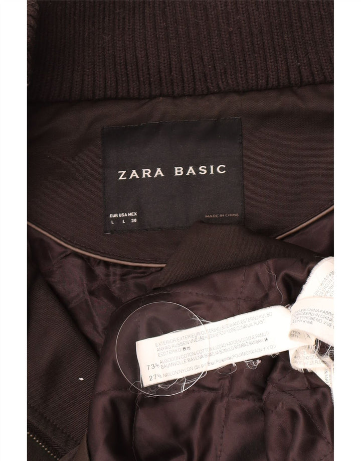 Zara Womens Windbreaker Jacket UK 14 Large Brown Cotton