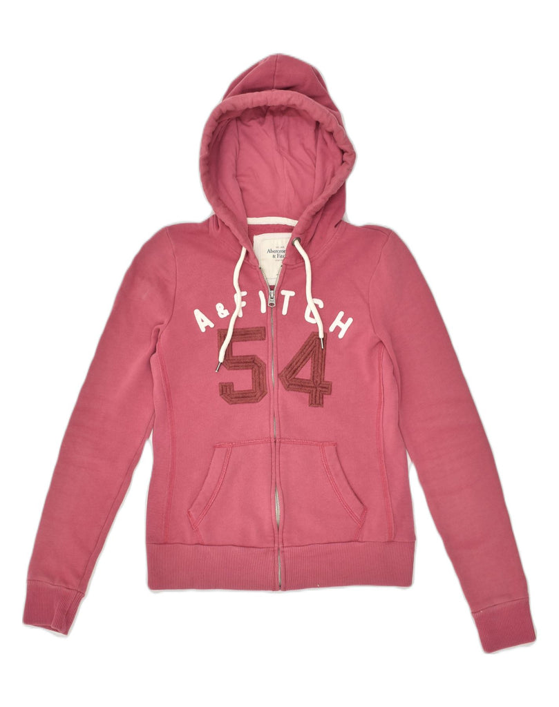 ABERCROMBIE & FITCH Womens Graphic Zip Hoodie Sweater UK 14 Medium Pink | Vintage Abercrombie & Fitch | Thrift | Second-Hand Abercrombie & Fitch | Used Clothing | Messina Hembry 