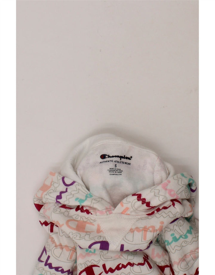 CHAMPION Girls Graphic Hoodie Jumper 4-5 Years White Cotton Vintage Champion and Second-Hand Champion from Messina Hembry 