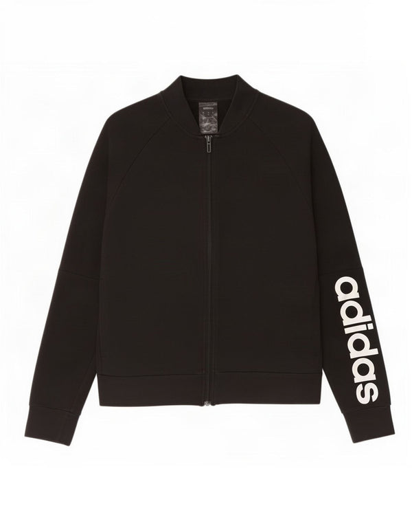 Adidas Womens Graphic Tracksuit Top Jacket UK 14 Medium Black Cotton