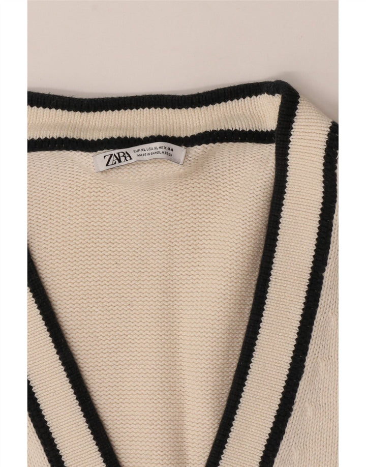 Zara Mens Graphic Cardigan Sweater XL White
