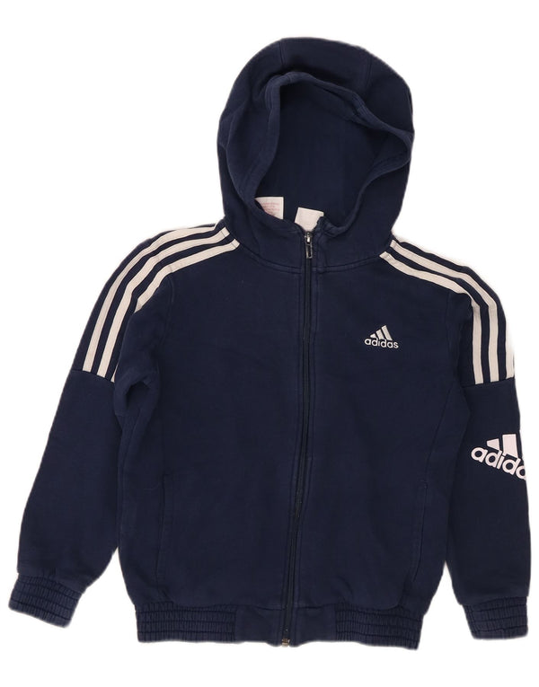 Adidas Boys Graphic Zip Hoodie Sweater 9-10 Years Navy Blue Cotton
