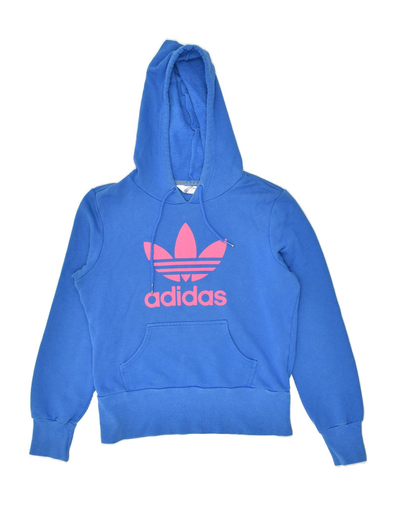 ADIDAS Womens Graphic Hoodie Jumper EU 40 Medium Blue | Vintage Adidas | Thrift | Second-Hand Adidas | Used Clothing | Messina Hembry 