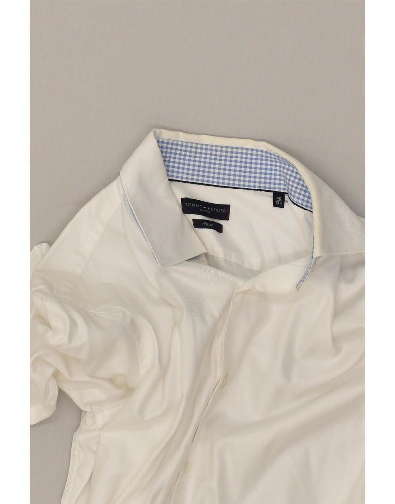 TOMMY HILFIGER Mens Fitted Shirt Size 40 14 3/4 Medium White Cotton Vintage Tommy Hilfiger and Second-Hand Tommy Hilfiger from Messina Hembry 