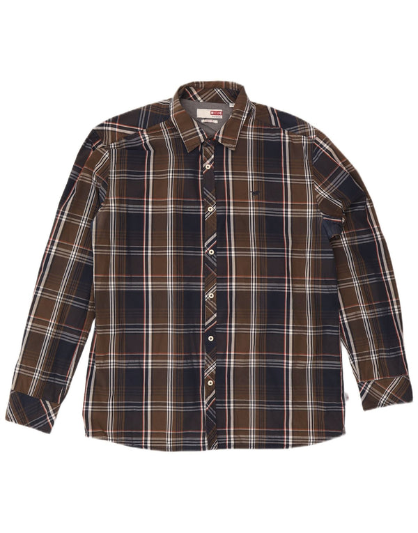 Mustang Mens Slim Fit Shirt 2XL Brown Check Cotton
