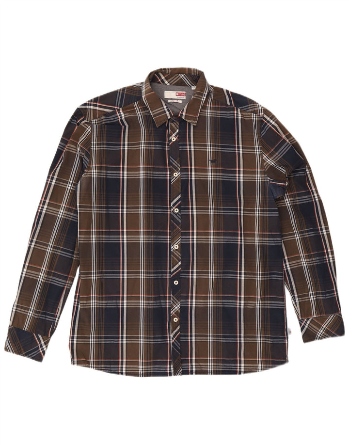 Mustang Mens Slim Fit Shirt 2XL Brown Check Cotton