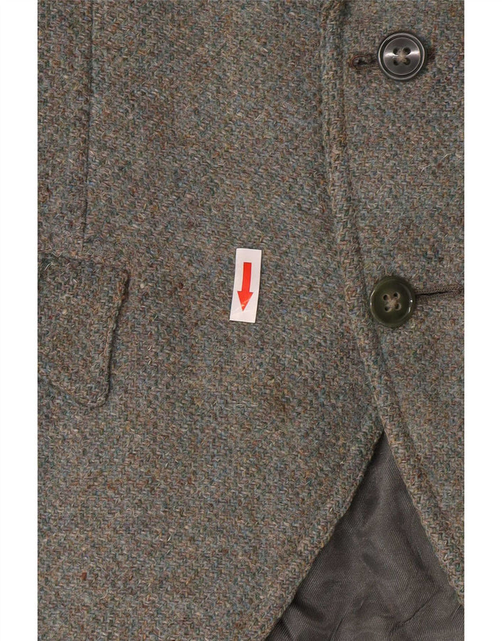 Harris Tweed Womens Military 2 Button Blazer Jacket UK 8 Small Khaki Wool
