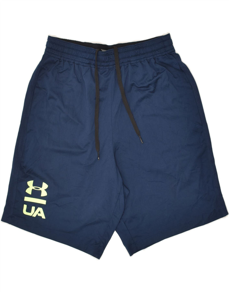 UNDER ARMOUR Mens Graphic Sport Shorts Medium Navy Blue Polyester | Vintage Under Armour | Thrift | Second-Hand Under Armour | Used Clothing | Messina Hembry 