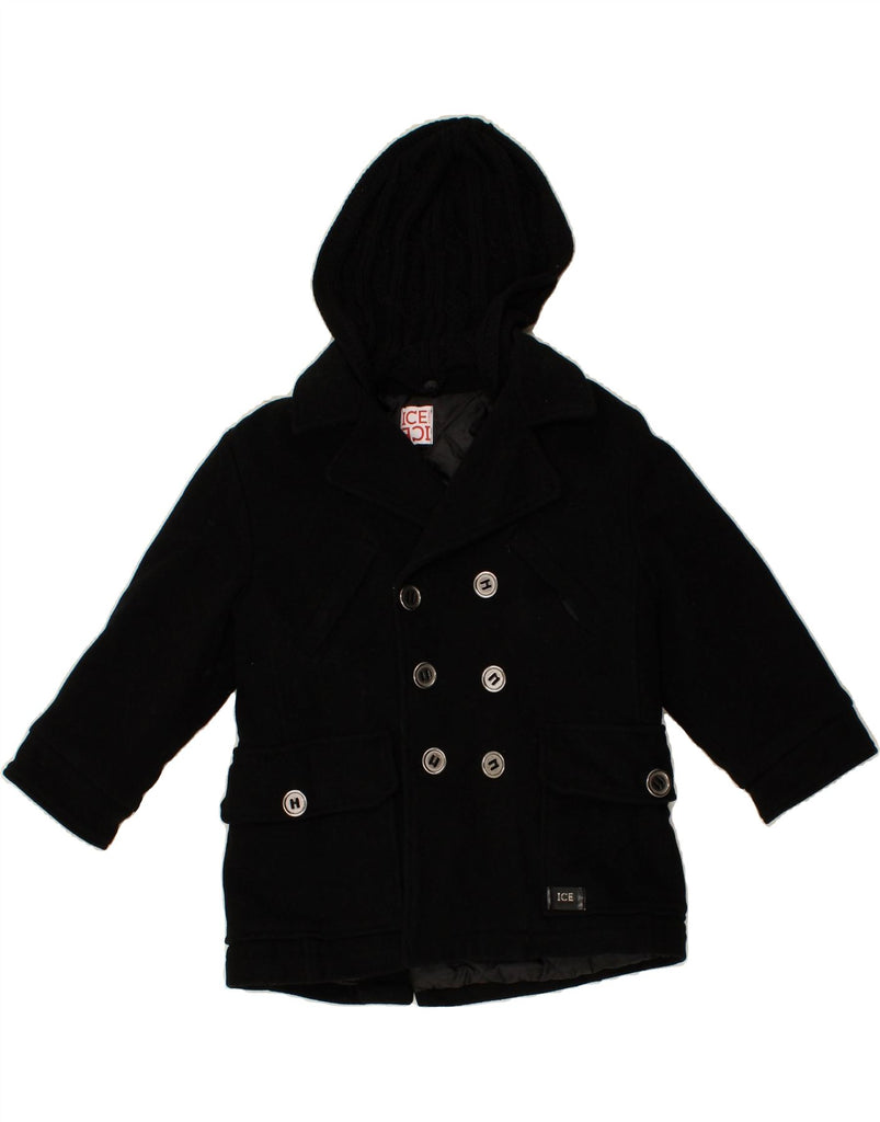 ICEBERG Boys Hooded Double Breasted Coat 5-6 Years Black Wool Vintage Iceberg and Second-Hand Iceberg from Messina Hembry 