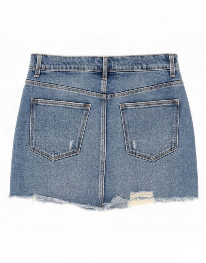 Zara Womens Distressed Mini Denim Skirt XS W24 Blue Cotton