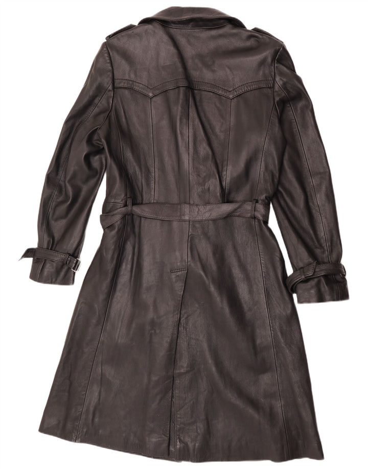 Vintage Mens Double Breasted Leather Trench Coat UK 36 Small Black