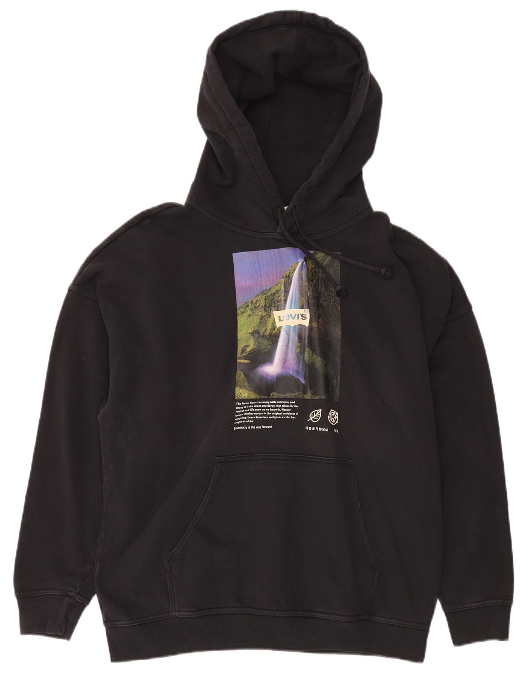 LEVI'S Mens Loose Fit Graphic Hoodie Jumper Small Black Cotton