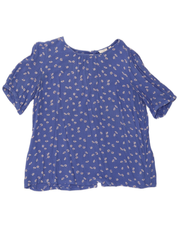 Fat Face Womens Short Sleeve Shirt Blouse UK 14 Large Blue Floral Viscose