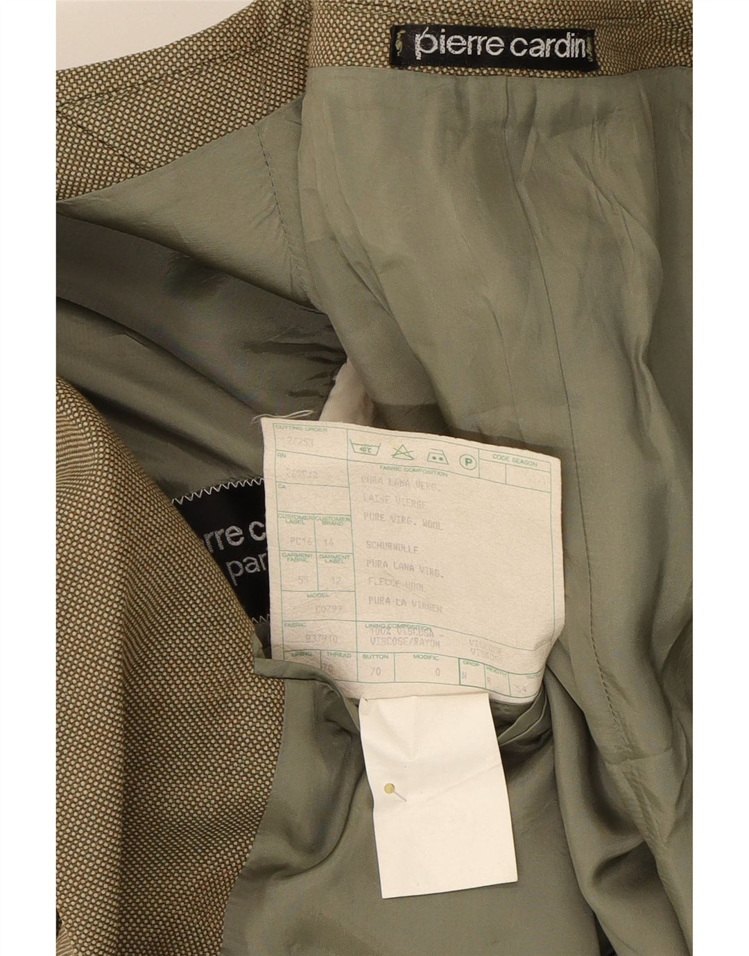 PIERRE CARDIN Mens 3 Button Blazer Jacket IT 54 2XL Khaki Wool Vintage Pierre Cardin and Second-Hand Pierre Cardin from Messina Hembry 