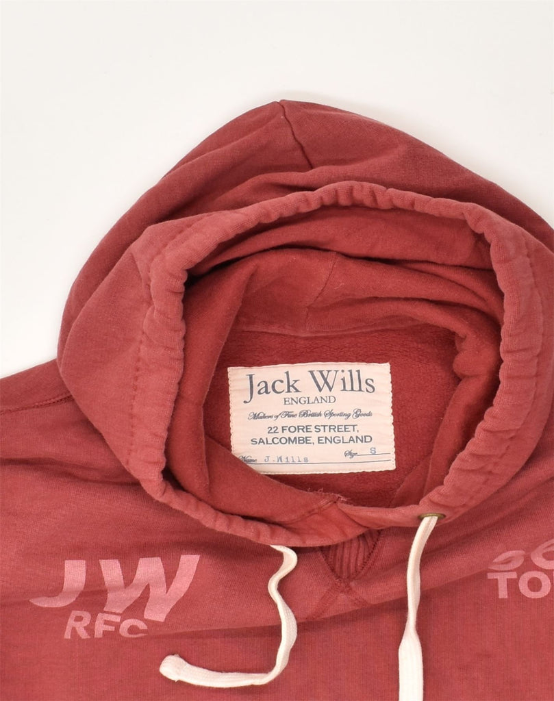 JACK WILLS Mens Graphic Hoodie Jumper Small Red Cotton | Vintage Jack Wills | Thrift | Second-Hand Jack Wills | Used Clothing | Messina Hembry 