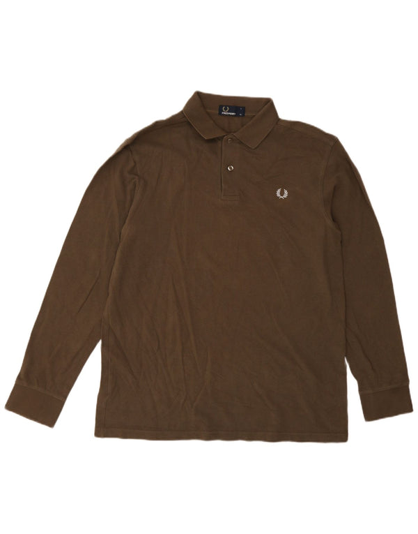 Fred Perry Boys Long Sleeve Polo Shirt 15-16 Years XL Brown Cotton